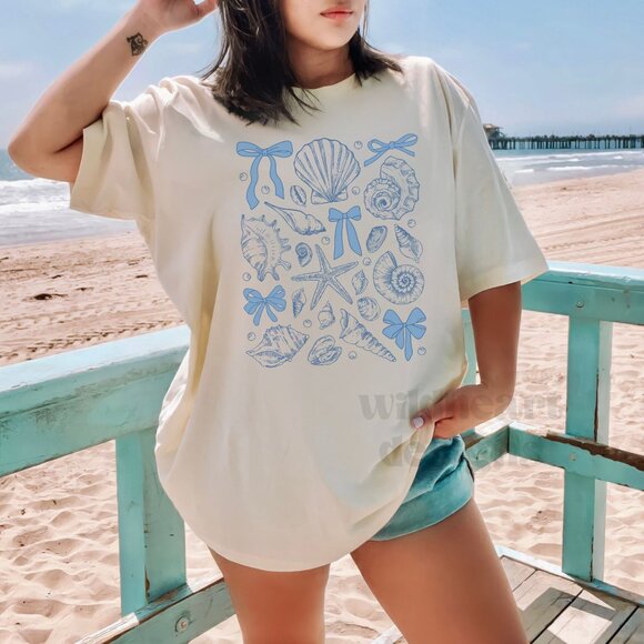 Bella Canvas Tops - Seashell Shirt, Coastal Summer Shirt, Beach Shirt - Heather Dust
